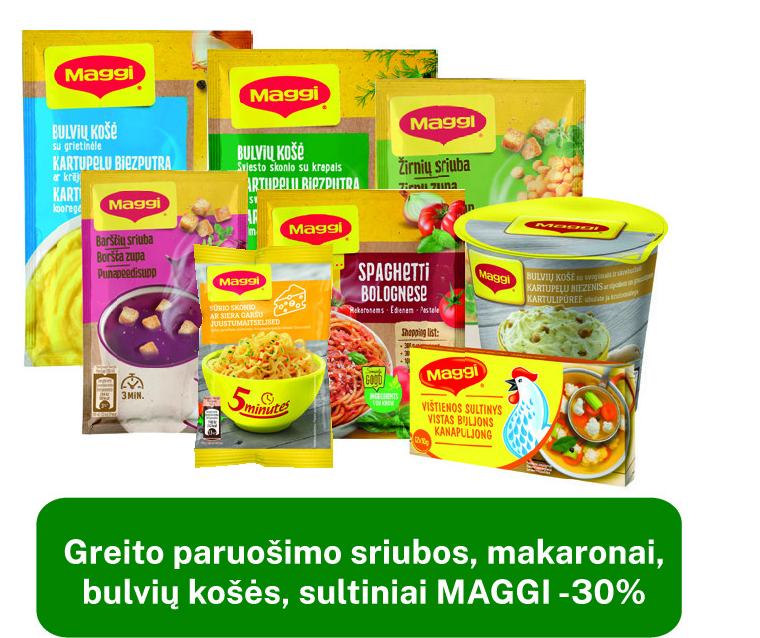 Greito paruošimo sriubos, makaronai, bulvių košės, sultiniai MAGGI