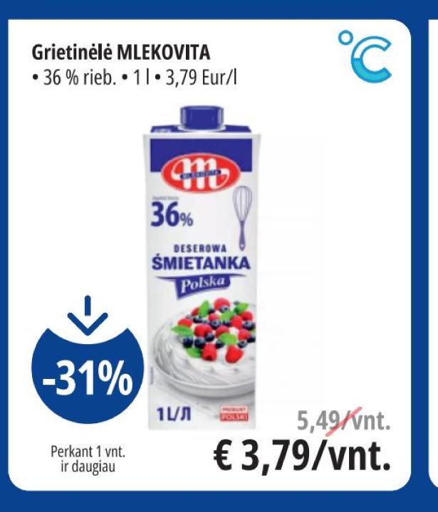 Grietinėlė MLEKOVITA, 1 l