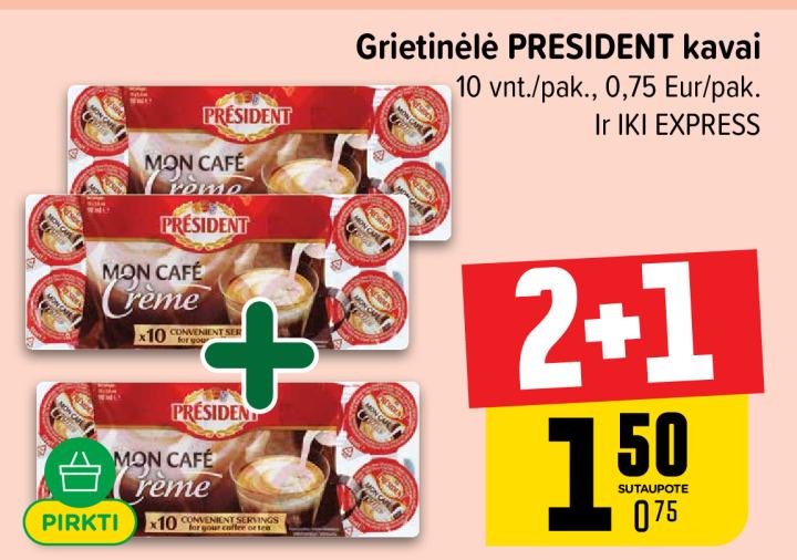 Grietinėlė PRESIDENT kavai, 10 vnt