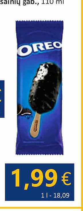 Grietinėlės sk. ledai OREO su kakavinių sausainių gab., 110 ml