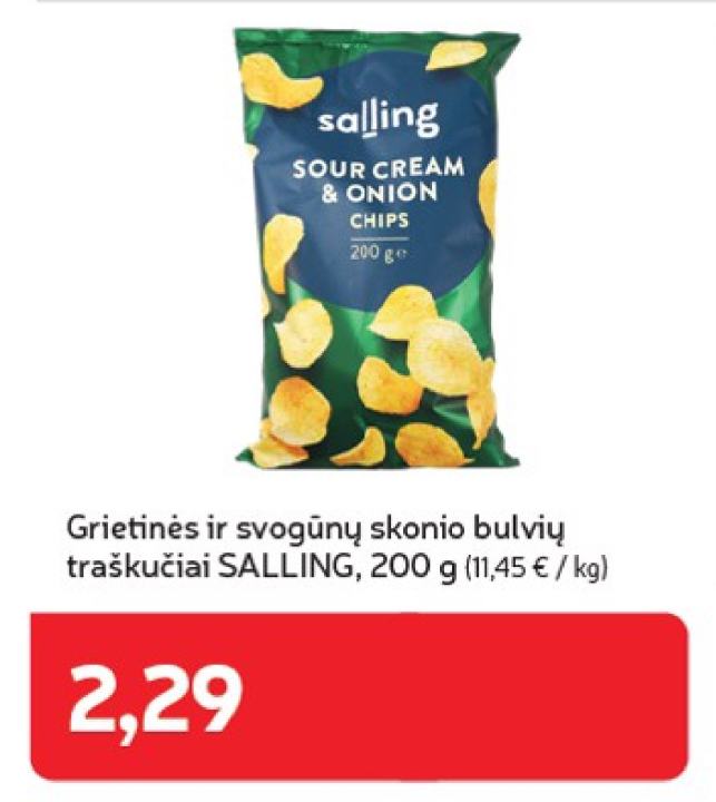 Grietinės ir svogūnų skonio bulvių traškučiai SALLING, 200 g