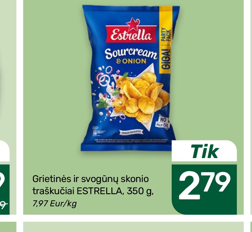 Grietinės ir svogūnų skonio traškučiai ESTRELLA, 350 g
