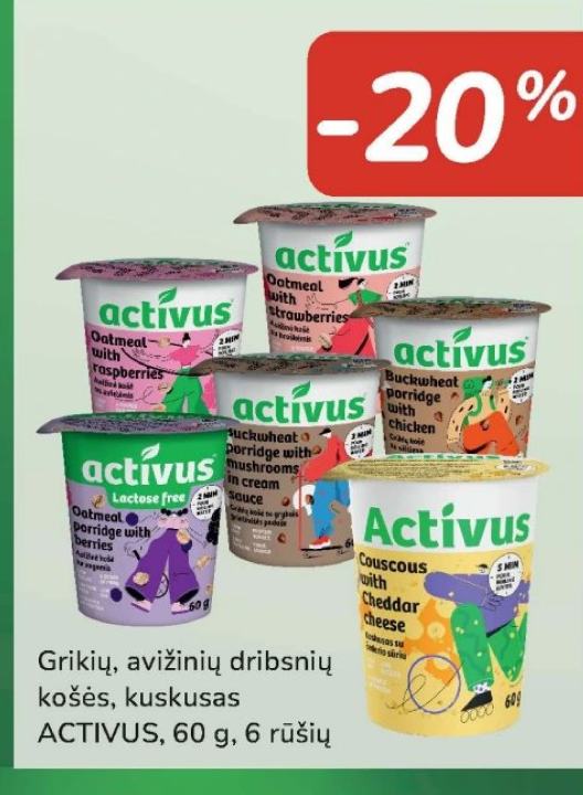 Grikių, avižinių dribsnių košės, kuskusas ACTIVUS, 60 g