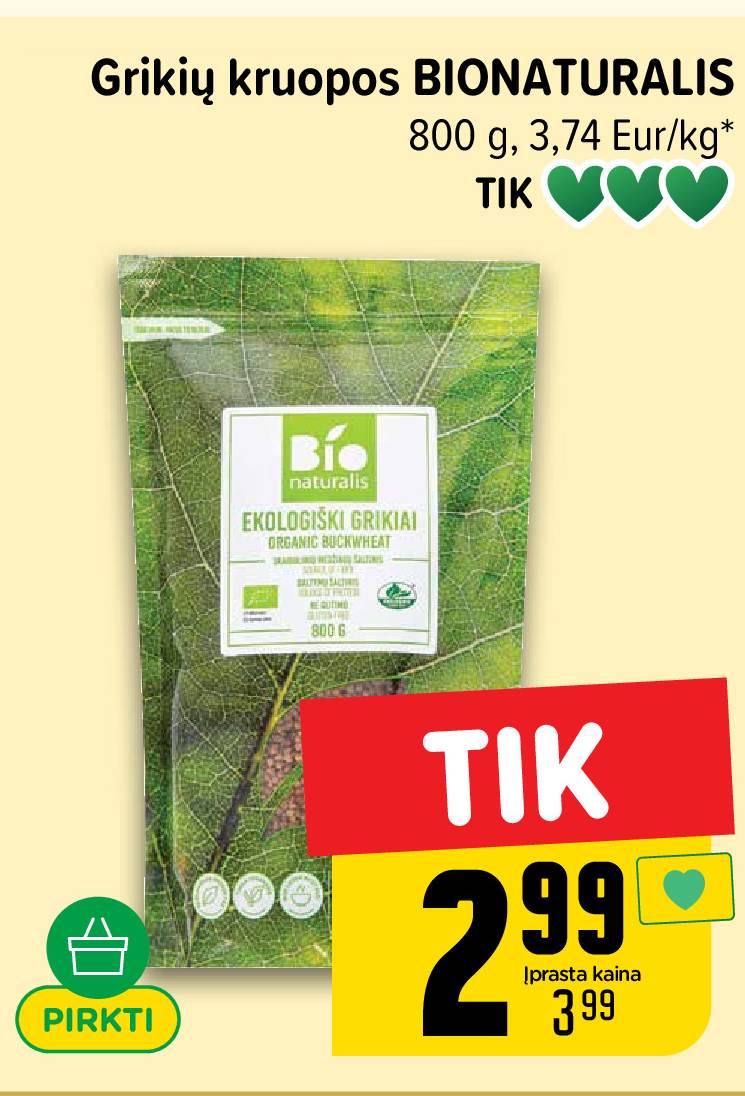 Grikių kruopos BIONATURALIS, 800 g