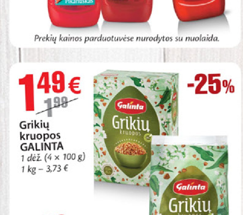 Grikių kruopos GALINTA, 4 x 100 g