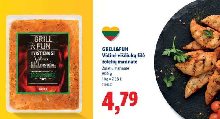 GRILL&FUN Vidinė viščiukų filė žolelių marinate, 600 g