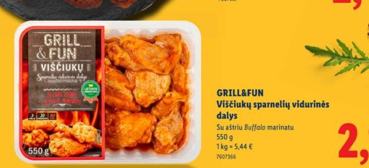 GRILL&FUN Viščiukų sparnelių vidurinės dalys, 550 g