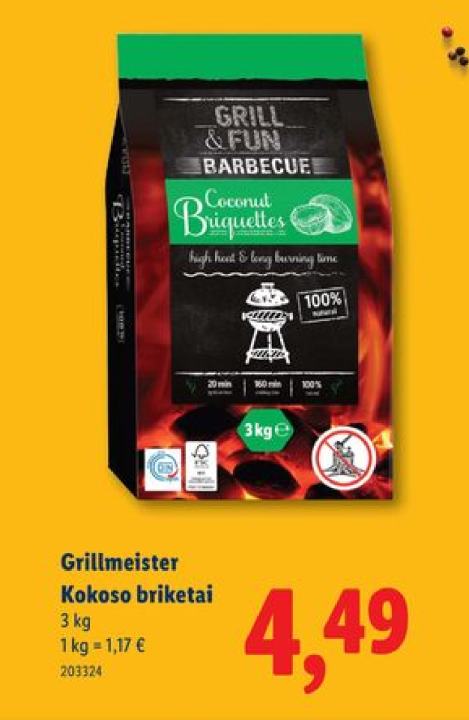Grillmeister Kokoso briketai, 3 kg