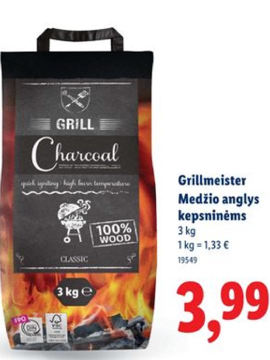 Grillmeister Medžio anglys kepsninėms, 3 kg