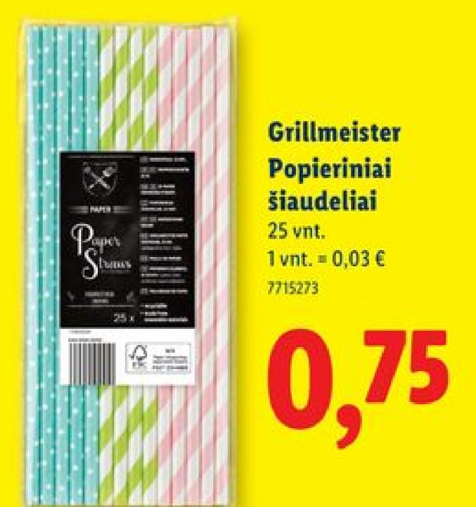 Grillmeister Popieriniai šiaudeliai, 25 vnt