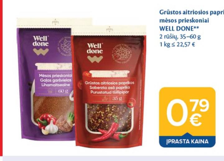 Grūstos aitriosios paprikos; mėsos prieskoniai WELL DONE, 60 g