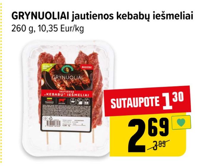 GRYNUOLIAI jautienos kebabų iešmeliai, 260 g