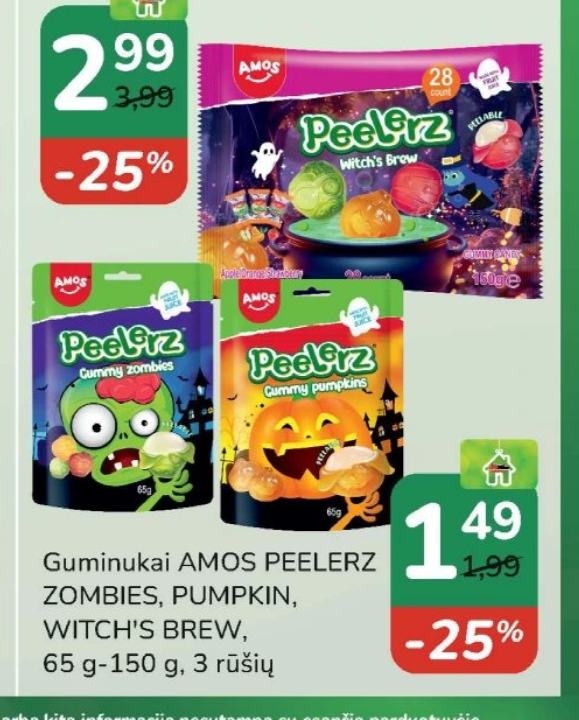 Guminukai AMOS PEELERZ ZOMBIES, PUMPKIN, WITCH'S BREW, 65 g-150 g