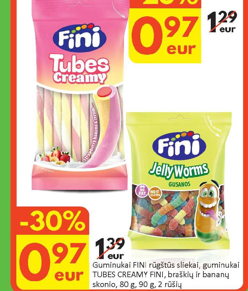 Guminukai FINI rūgštūs sliekai, 80 g