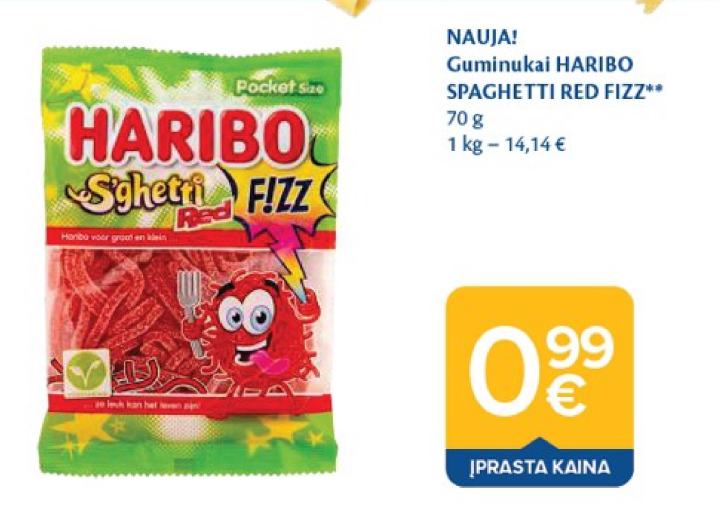 Guminukai HARIBO SPAGHETTI RED FIZZ, 70 g