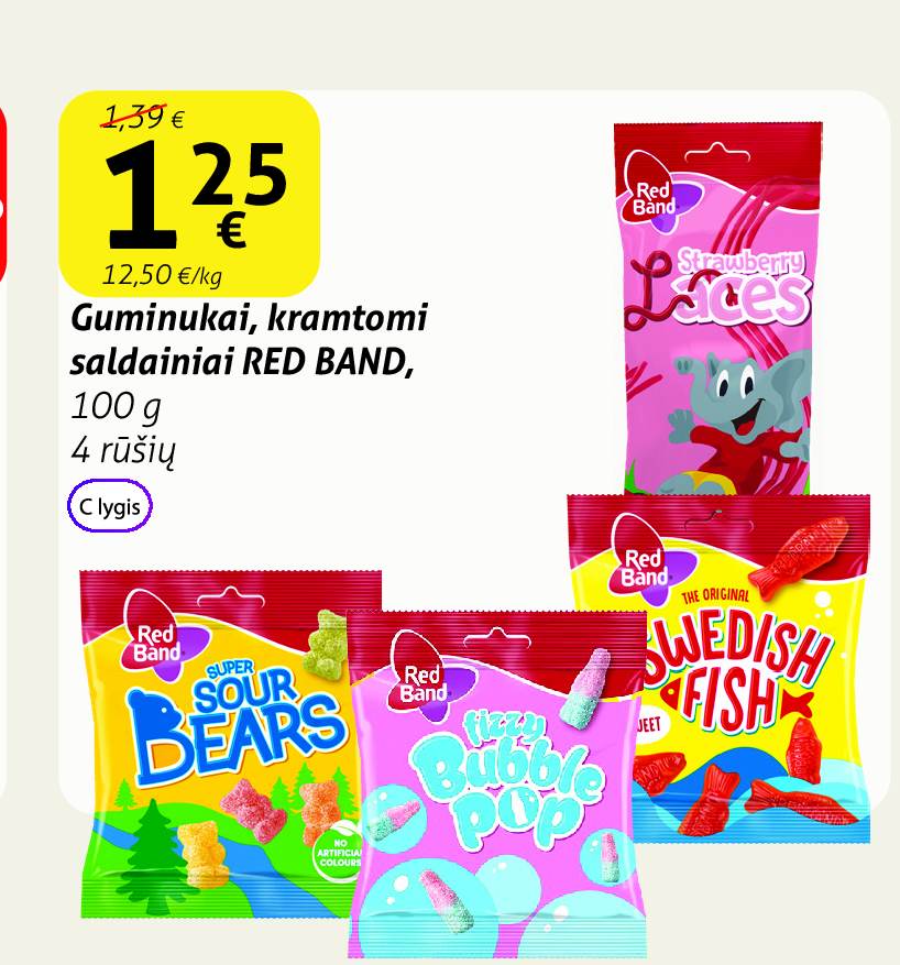 Guminukai, kramtomi saldainiai RED BAND, 100 g