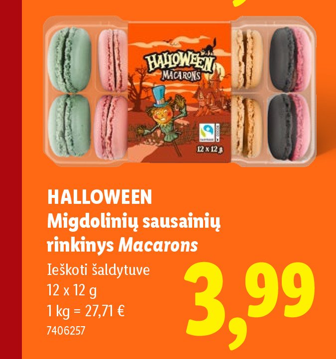 HALLOWEEN Migdolinių sausainių rinkinys Macarons, 12 x 12 g