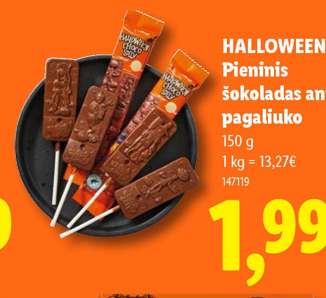 HALLOWEEN Pieninis šokoladas ant pagaliuko, 150 g