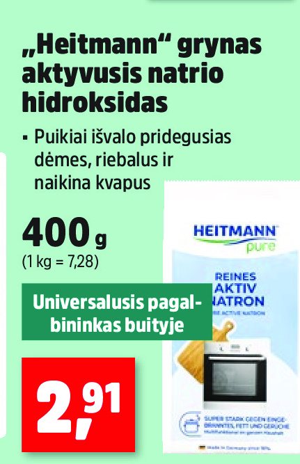 „Heitmann“ grynas aktyvusis natrio hidroksidas, 400 g