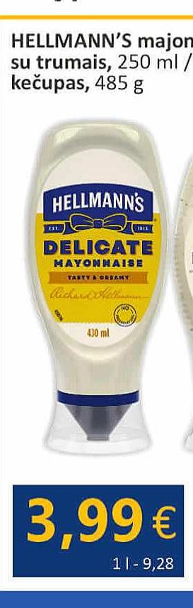 HELLMANN'S majonezas DELICATE, 430 ml
