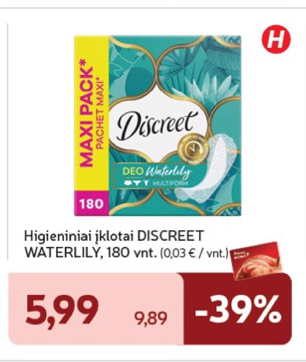 Higieniniai įklotai DISCREET WATERLILY, 180 vnt
