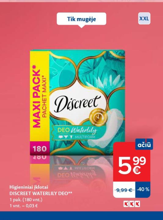 Higieniniai įklotai DISCREET WATERLILY DEO, 1 pak.