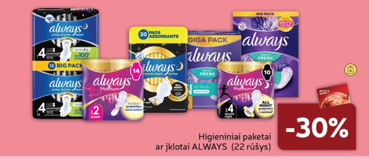 Higieniniai paketai ar įklotai ALWAYS