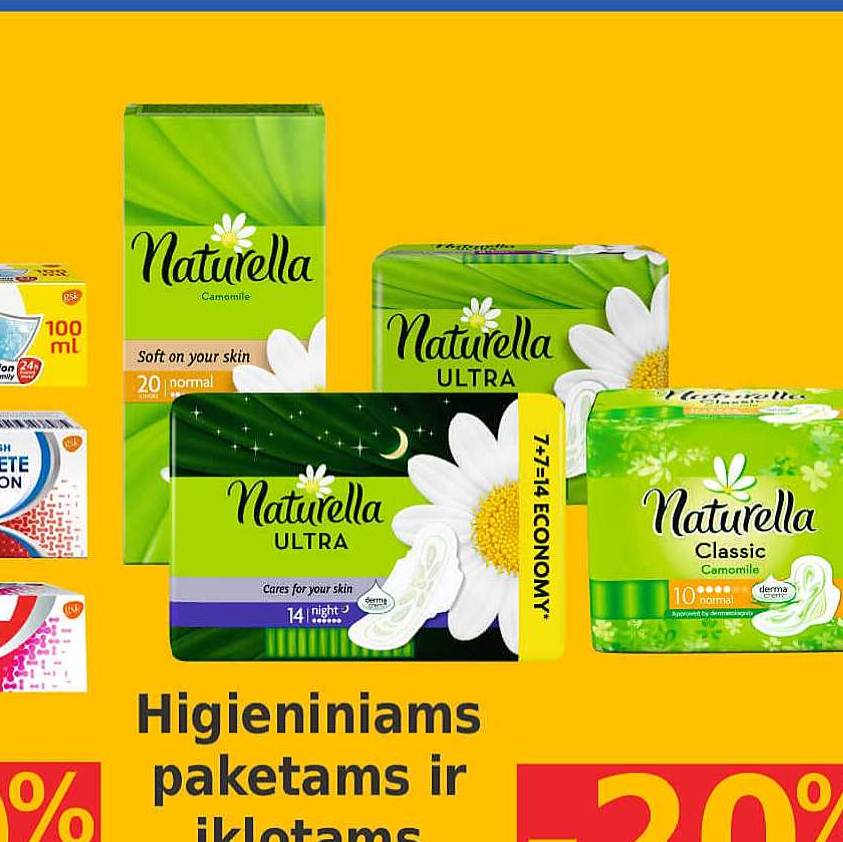 Higieniniams paketams ir įklotams NATURELLA