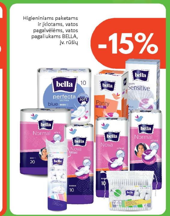 Higieniniams paketams ir įklotams, vatos pagalvėlėms, vatos pagalėliukams BELLA