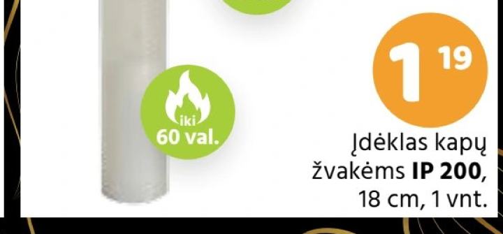 Įdėklas kapų žvakėms IP 200, 18 cm