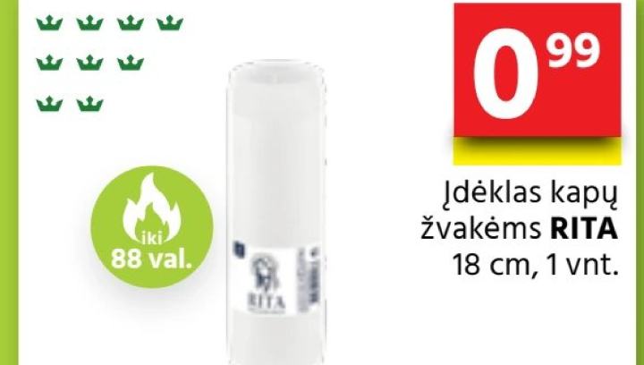 Įdėklas kapų žvakėms RITA, 18 cm