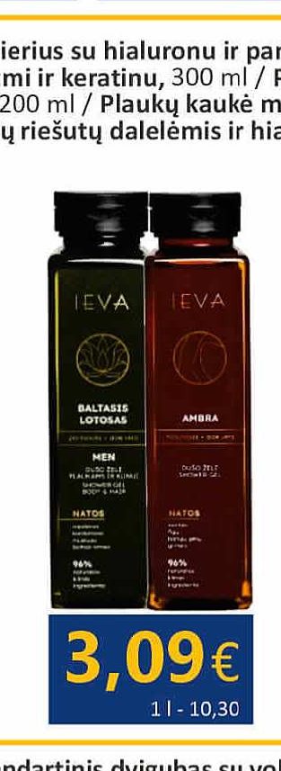 IEVA dušo želė ambra / baltasis lotosas, 300 ml