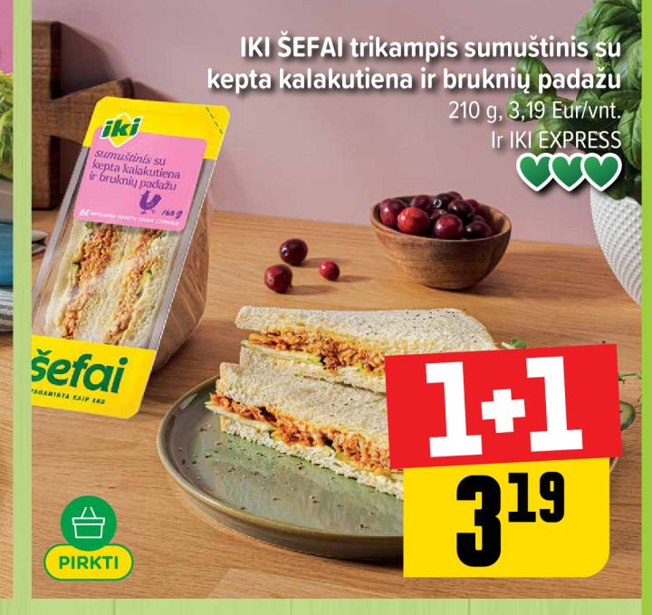 IKI ŠEFAI trikampis sumuštinis su kepta kalakutiena ir bruknių padažu, 210 g