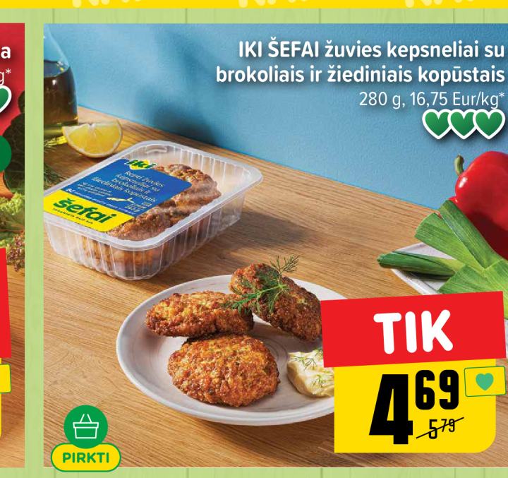 IKI ŠEFAI žuvies kepsneliai su brokoliais ir žiediniais kopūstais, 280 g