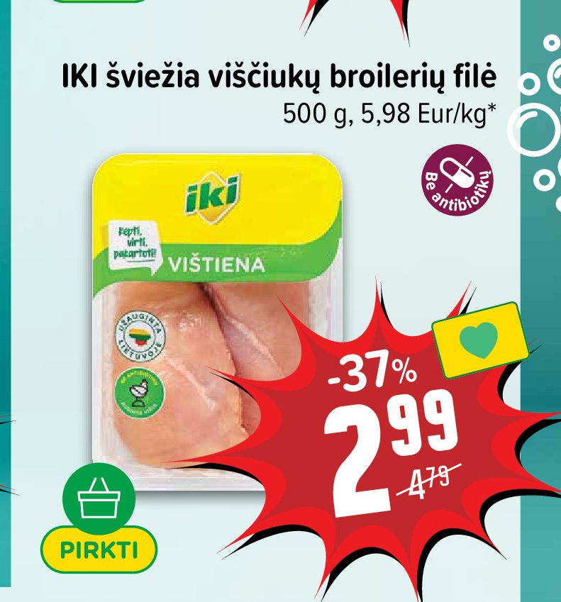 IKI šviežia viščiukų broilerių filė, 500 g