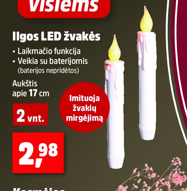Ilgos LED žvakės, 17 cm