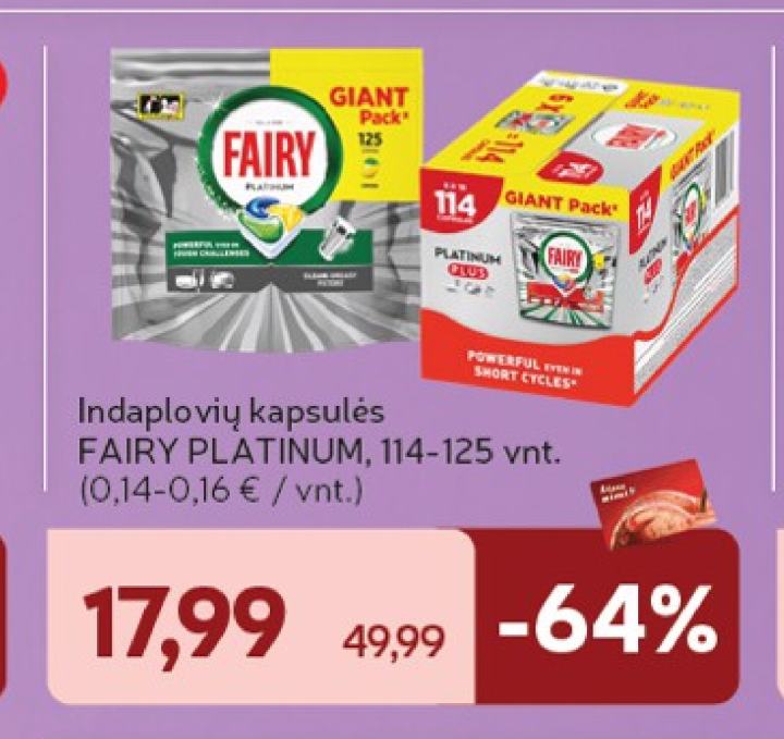 Indaplovių kapsulės FAIRY PLATINUM, 125 vnt