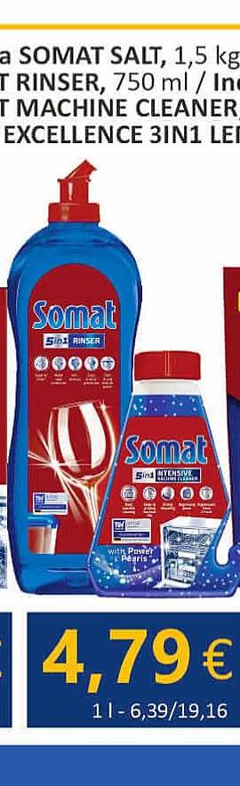 Indaplovių skalavimo priemonė SOMAT RINSER / Indaplovių priežiūros priemonė SOMAT MACHINE CLEANER, 750 ml