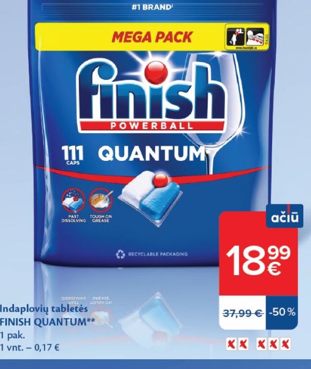 Indaplovių tabletės FINISH QUANTUM, 1 pak.