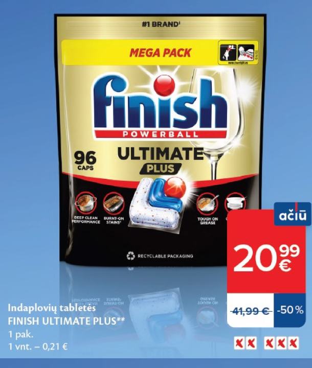 Indaplovių tabletės FINISH ULTIMATE PLUS, 1 pak.