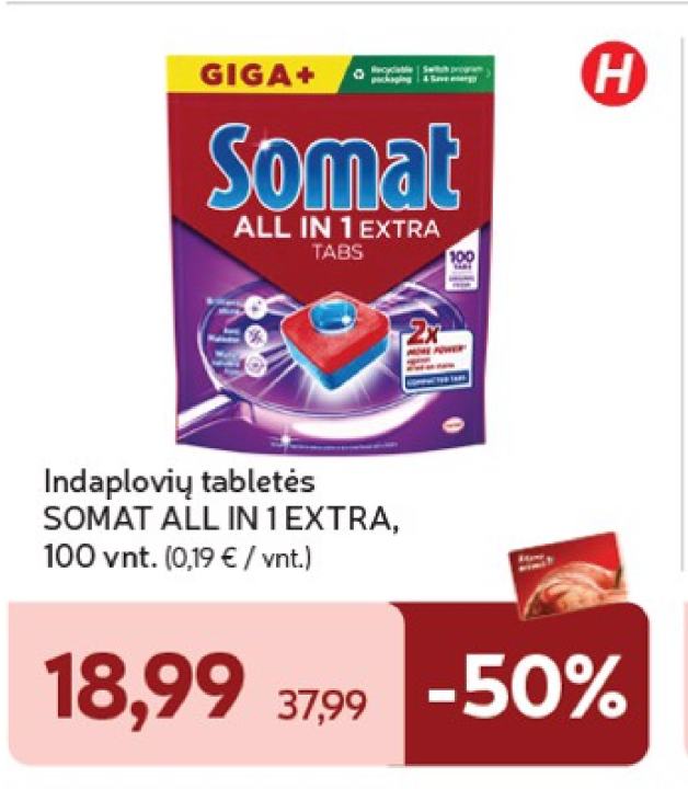Indaplovių tabletės SOMAT ALL IN 1 EXTRA, 100 vnt