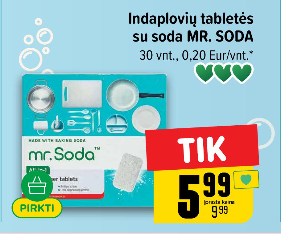 Indaplovių tabletės su soda MR. SODA, 30 vnt