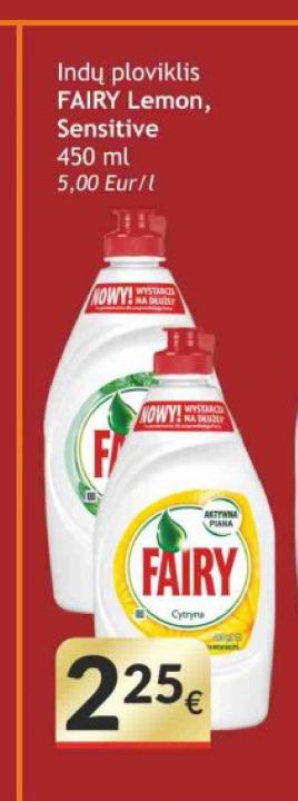 Indų ploviklis FAIRY Lemon, Sensitive, 450 ml