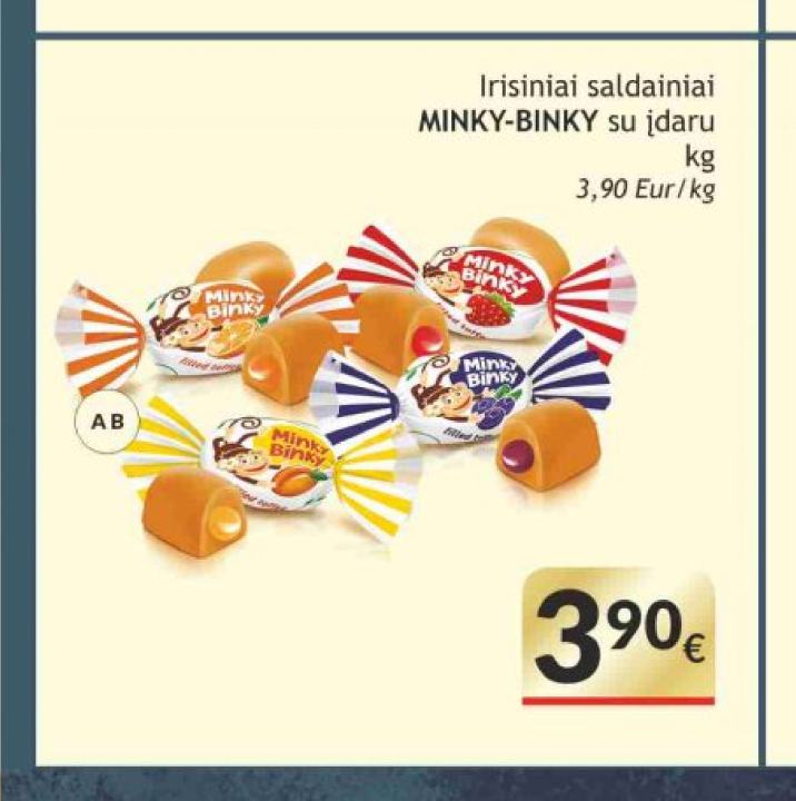 Irisiniai saldainiai MINKY-BINKY su įdaru