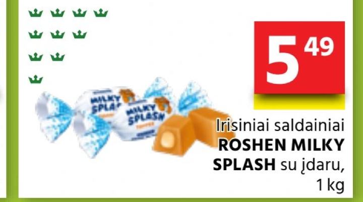 Irisiniai saldainiai ROSHEN MILKY SPLASH su įdaru, 1 kg