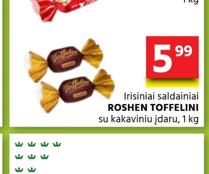 Irisiniai saldainiai ROSHEN TOFFELINI, 1 kg