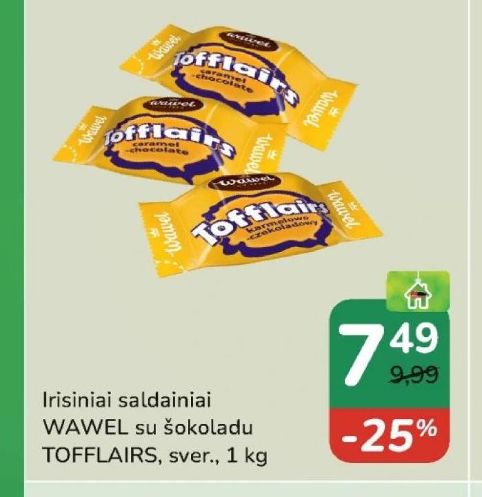 Irisiniai saldainiai WAWEL su šokoladu TOFFLAIRS, 1 kg