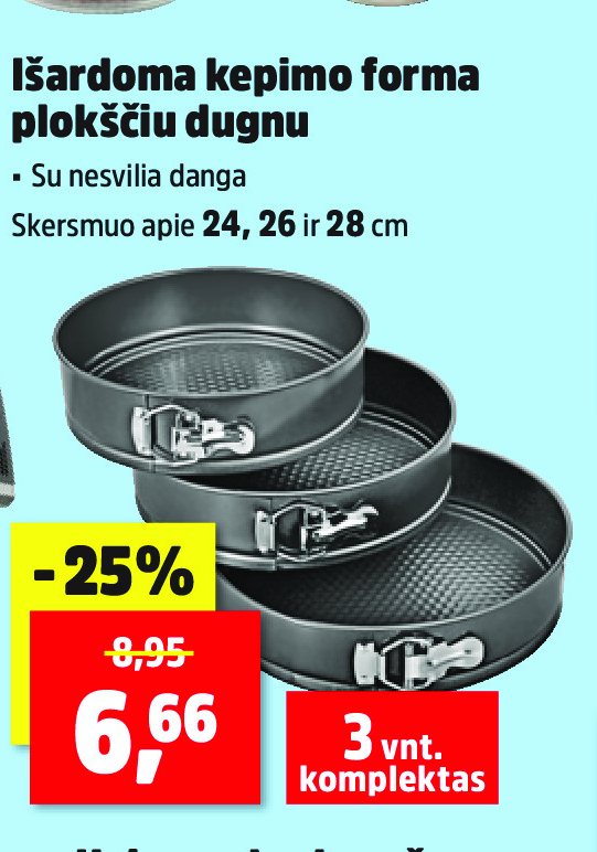 Išardoma kepimo forma plokščiu dugnu, 28 cm