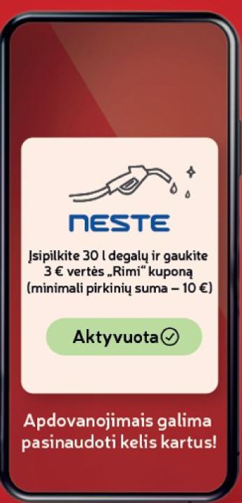 Įsipilkite degalų ir gaukite 3 € vertės „Rimi“ kuponą, 30 l