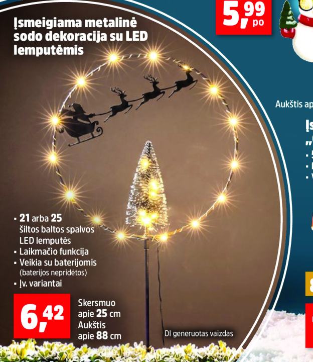 Įsmeigiama metalinė sodo dekoracija su LED lemputėmis, 25 cm